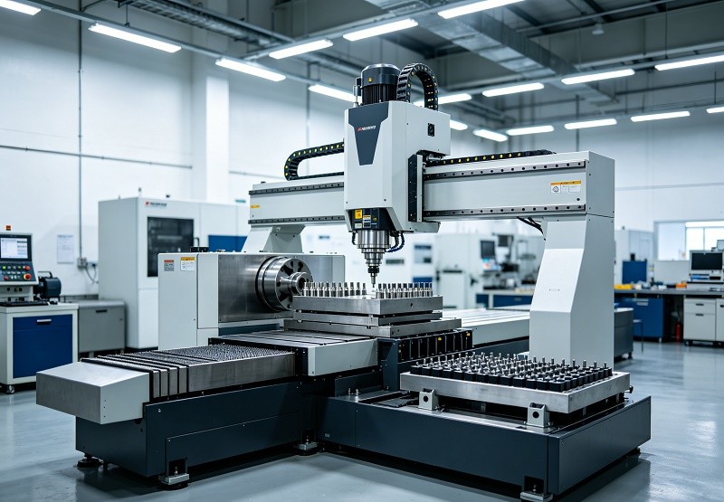 A CNC machine in a clean, modern factory setting