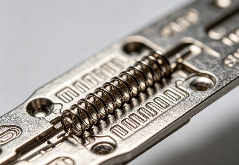 Close-up of a precision metal stamped spring contact for a medical device
