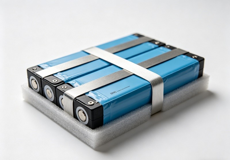 An image showing battery cells neatly arranged in a black plastic cell holder, contrasted with a messy, hot-glued pack.