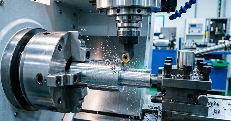 Various CNC turned parts with different surface finishes and materials