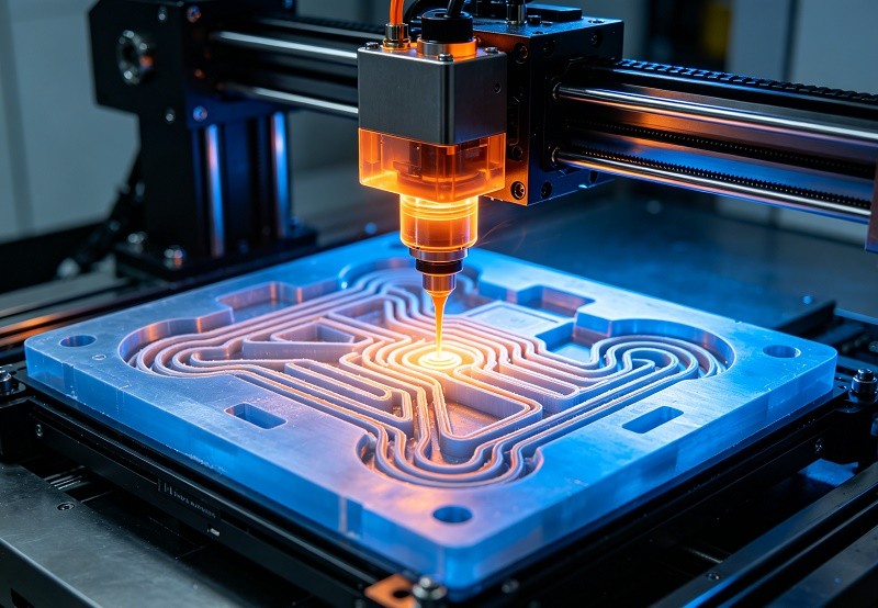 Diagram showing the workflow from 3D printed prototype to injection molded mass production