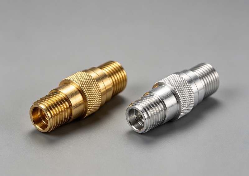 Image showing a brass connector next to an aluminum one