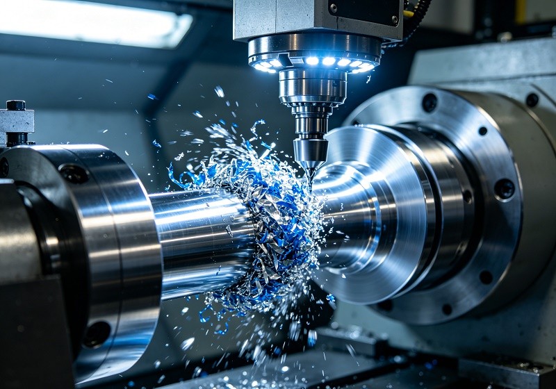 A high-precision CNC machine turning a metal part