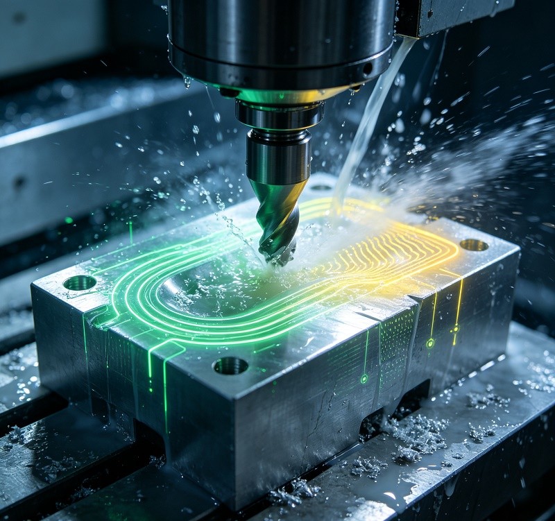 CNC milling machine with AI control system in precision manufacturing workshop