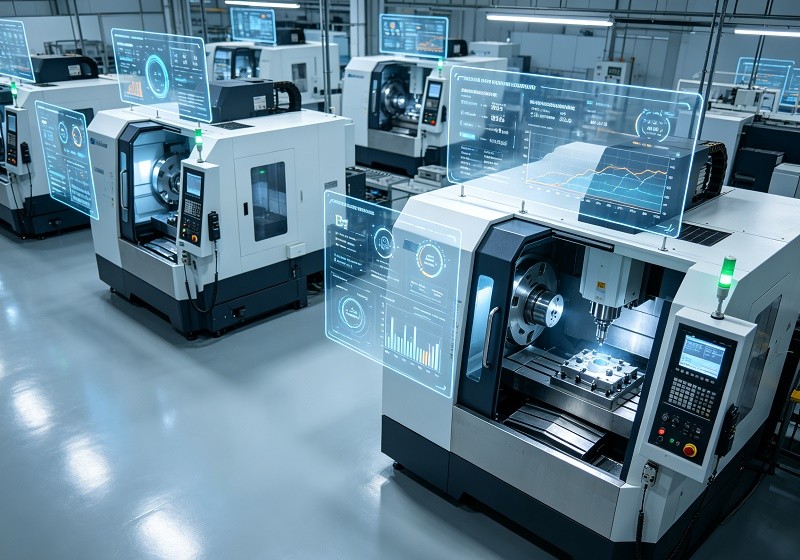Advanced CNC machine with digital monitoring system at SOMI precision manufacturing facility