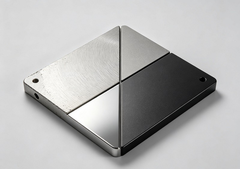 CNC machined metal parts with multiple surface finishes comparison