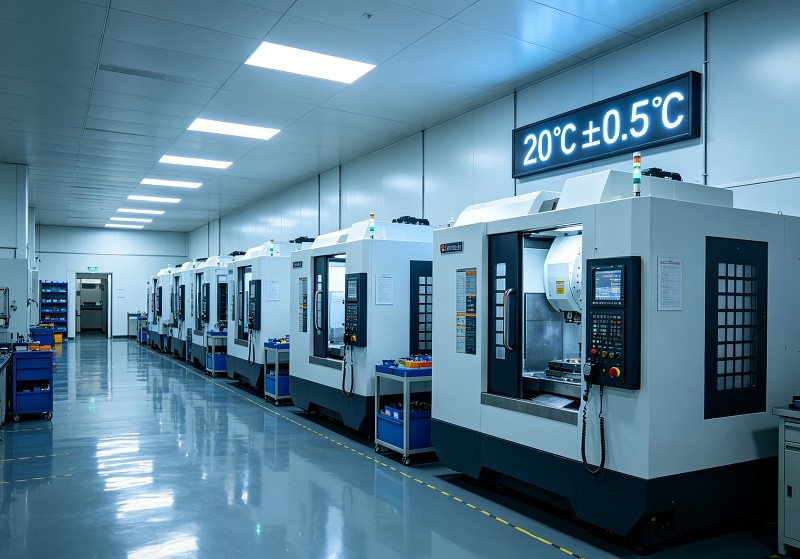 Temperature controlled CNC machining workshop with advanced precision manufacturing equipment