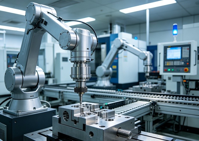 Modern industrial robotics and automation manufacturing with CNC machined components