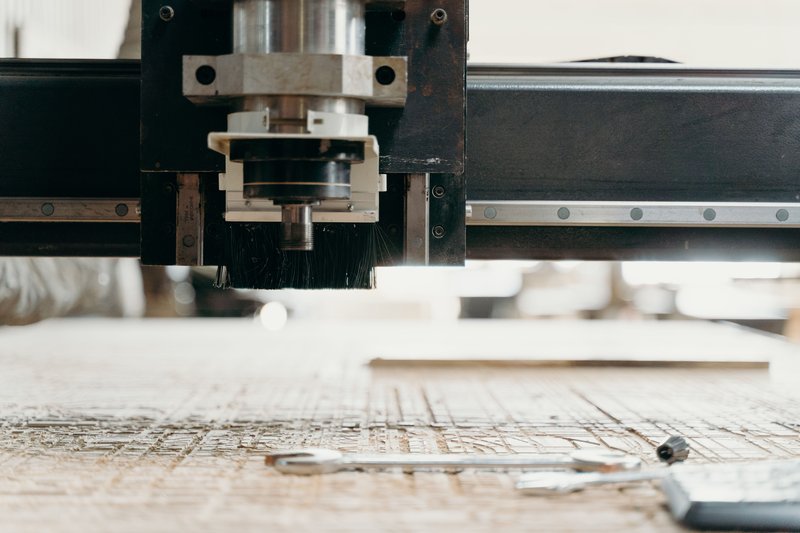 Close-up of CNC machine tooling for production runs