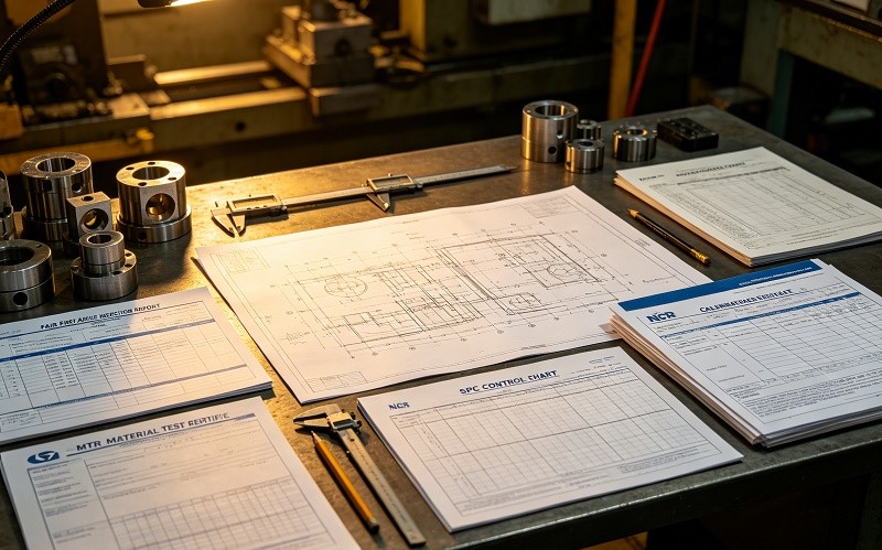 Precision CNC machined metal parts arranged for final quality inspection