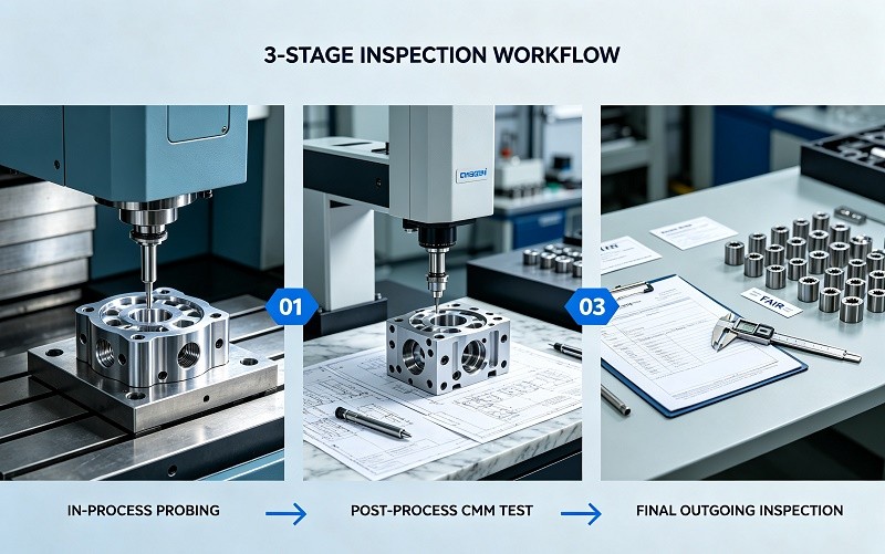 CNC machining quality inspection of precision parts on a milling machine