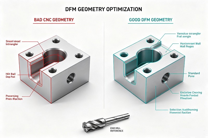 Engineer reviewing CNC machined part drawing and tolerance specifications during DFM analysis