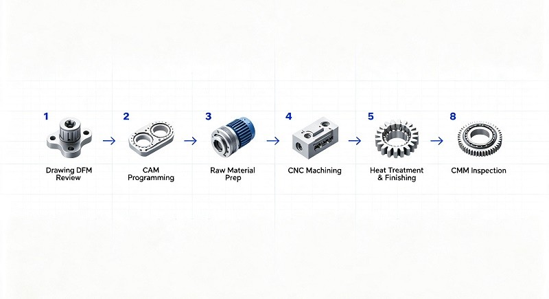 CNC lathe machine in a precision workshop producing custom non-standard parts