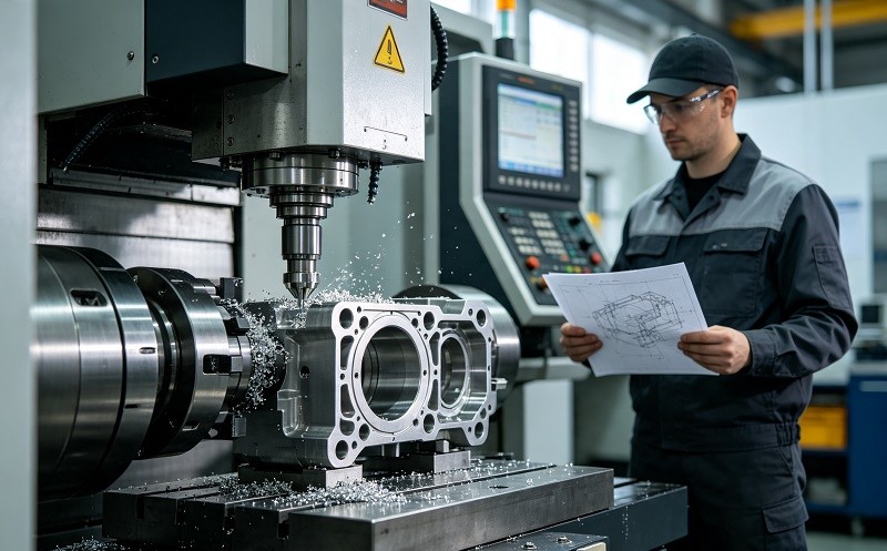 Metal cutting with sparks during custom non-standard CNC part machining