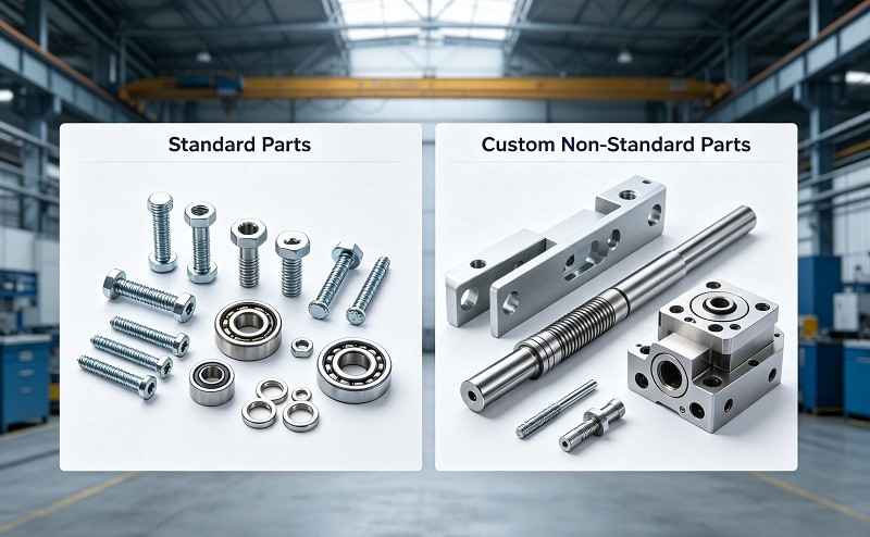 CNC machine cutting a custom non-standard metal part in a precision manufacturing workshop