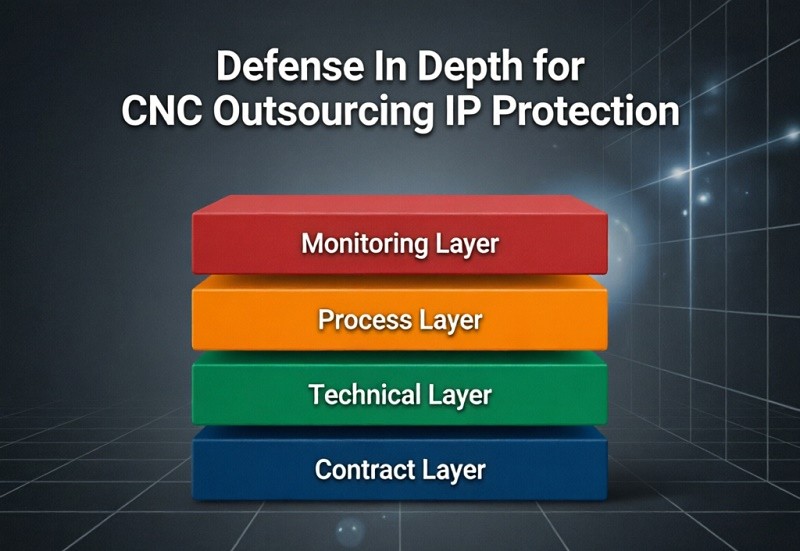 Defense in depth for CNC outsourcing IP protection - contract, technical, process and monitoring layers