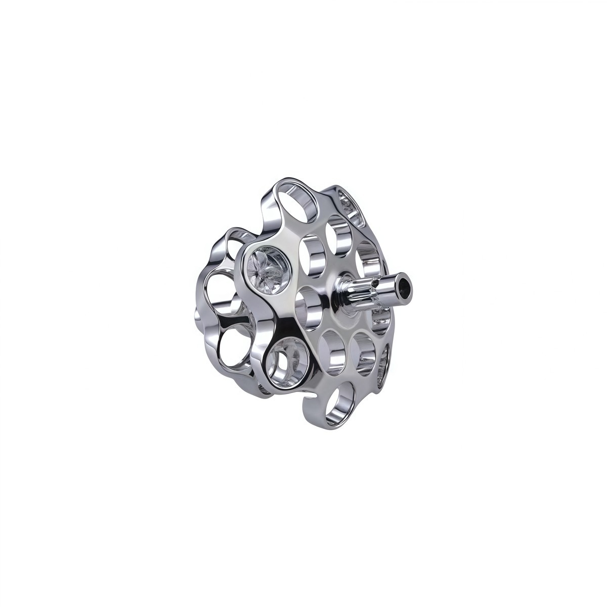 Complex CNC machined metal part with multiple holes and machined surfaces