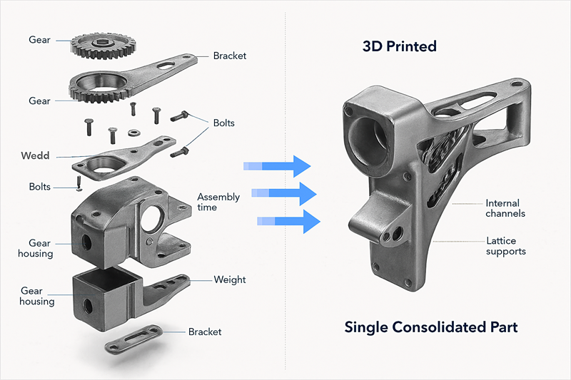 Part consolidation in 3D printing