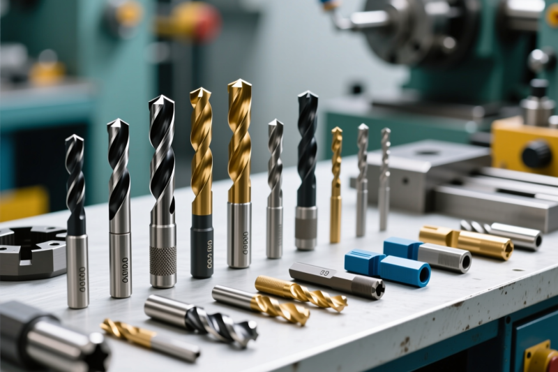 A collection of various CNC cutting tools and end mills