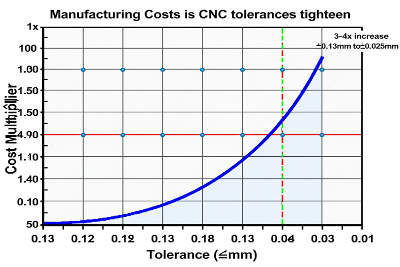 A graph showing the exponential increase in manufacturing cost as tolerances get tighter