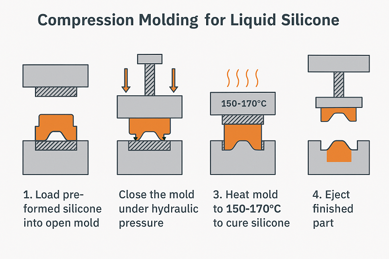 A visual representation of the compression molding process