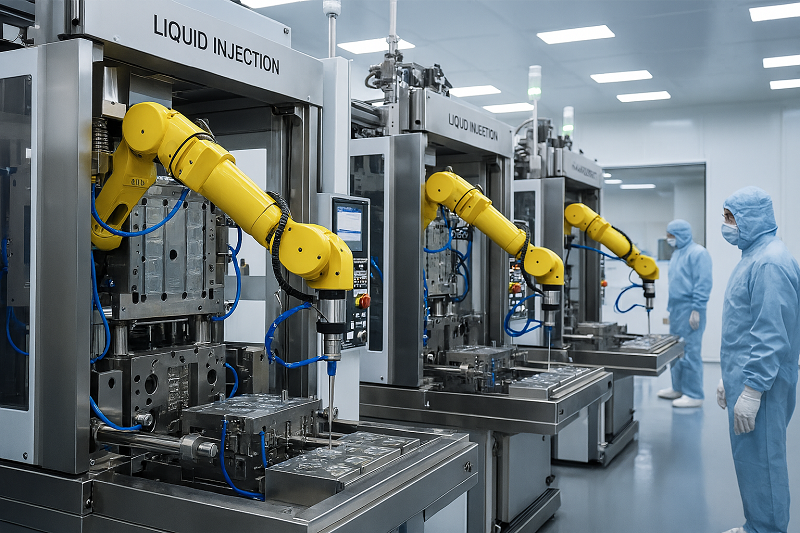 Automated liquid silicone molding machines in a cleanroom environment