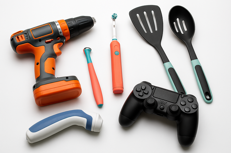 Image of various consumer products with overmolded grips