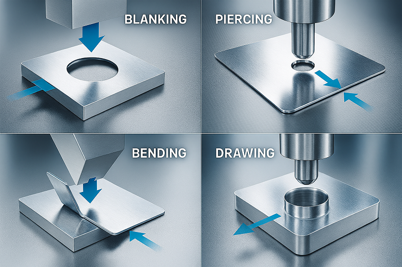 Aluminum Stamping Processes Collage of different aluminum stamping processes