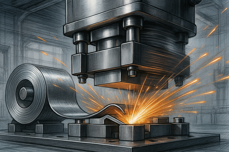 Metal Stamping Press Mechanics Diagram of a metal stamping press in action