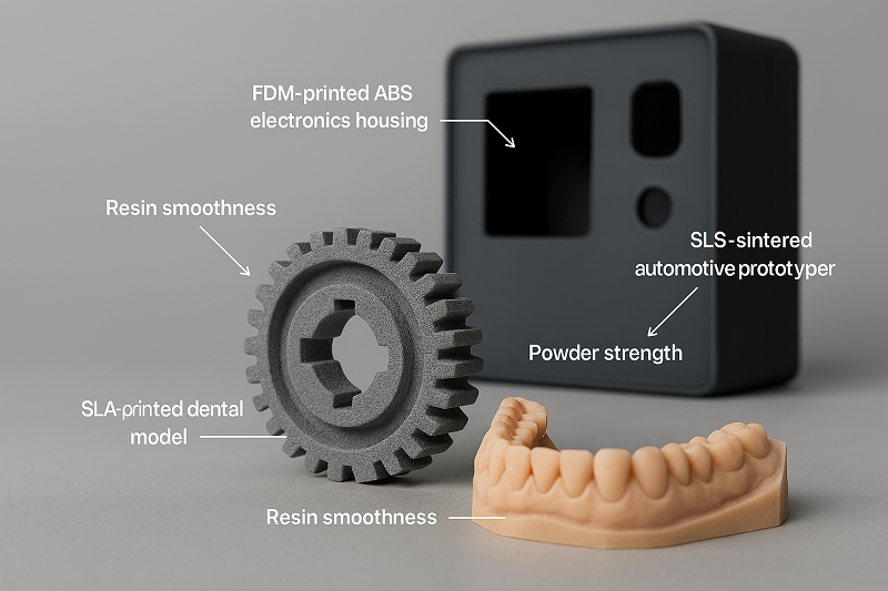 An array of complex nylon parts nested together in an SLS powder bed