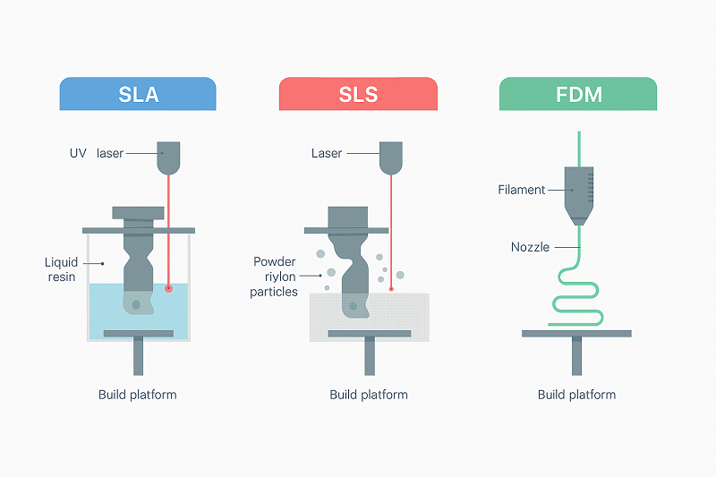 A close-up of an FDM 3D printer nozzle extruding filament to build a part