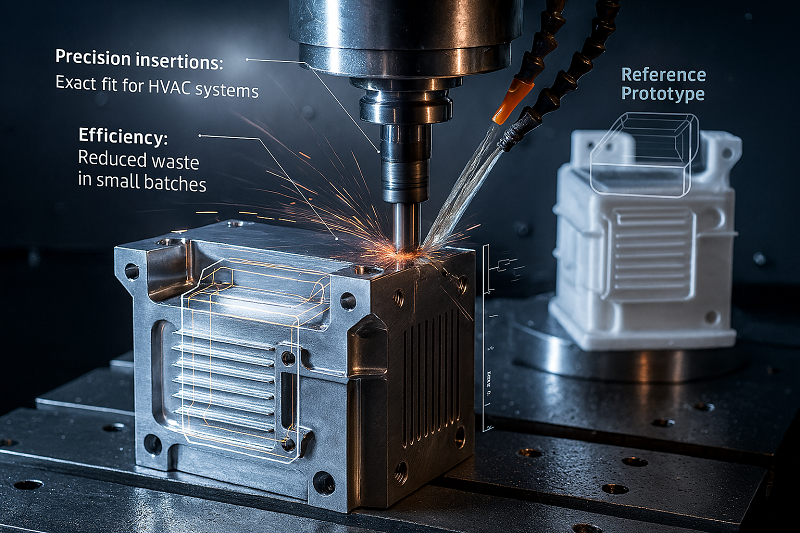 An array of CNC machined parts made from different metals like aluminum, steel, and titanium