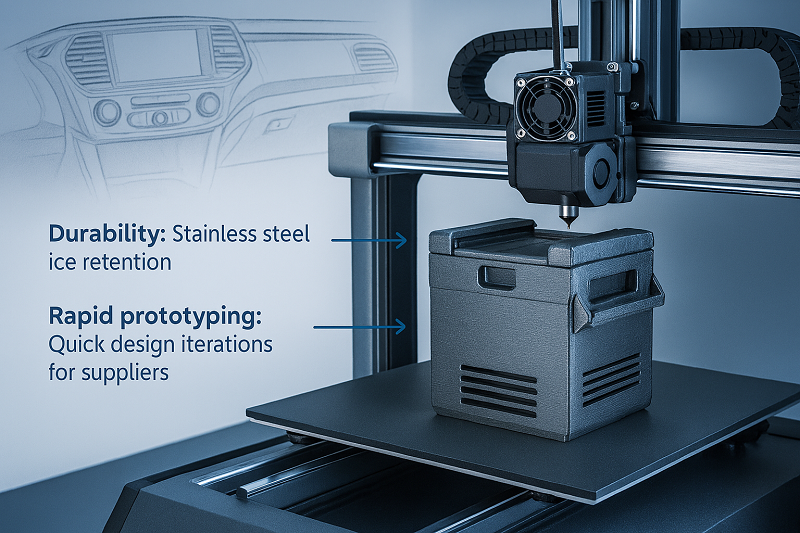 A split image showing a CNC machine cutting a metal block and a 3D printer head extruding a filament layer