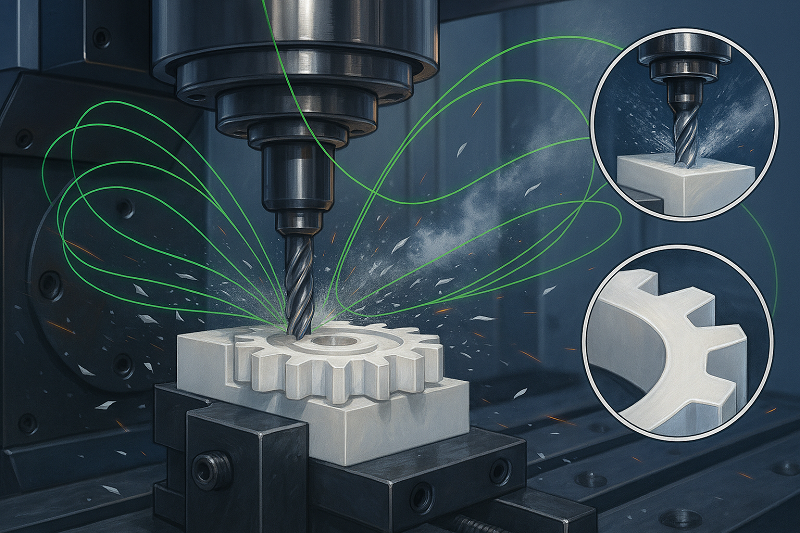 Geometric Complexity CNC vs 3D Printing A side-by-side comparison showing a simple CNC part and a complex, internally-latticed 3D printed part.