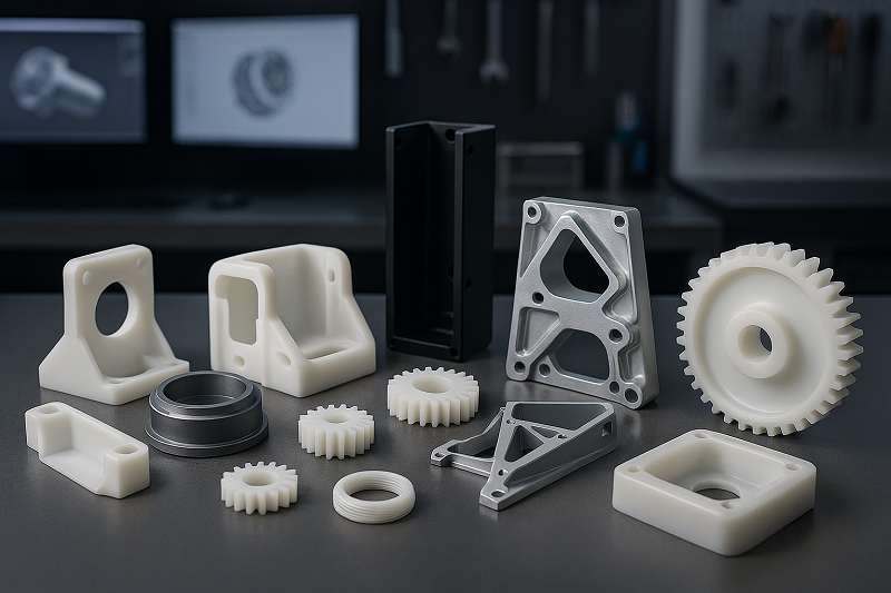 CNC Subtractive Process for Plastic Part A CNC machine carving a custom plastic part from a solid block.
