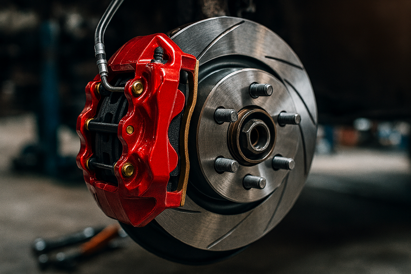 A selection of different types of brake pads, showing organic, ceramic, and semi-metallic materials