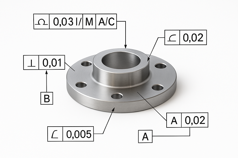 Technical drawing showing tolerance callouts for a CNC machined part