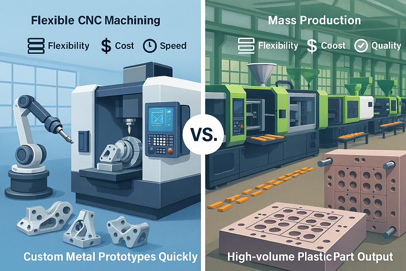 A CNC machine in operation, cutting a complex part from a block of aluminum