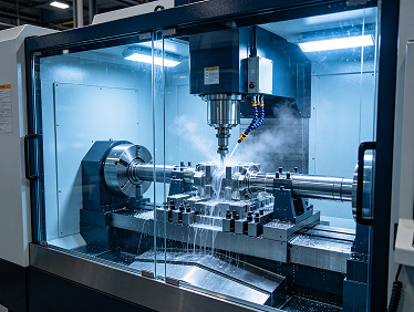 CNC machining center in operation at SOMI precision manufacturing facility