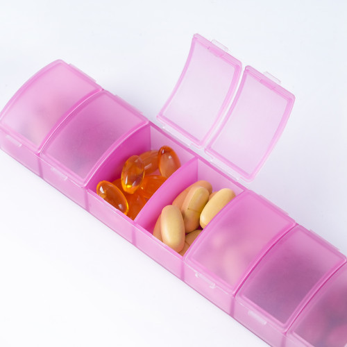 Weekly Pill Organizer with Effortless Opening Design and Frosted Material, Arthritis Friendly Pill Box, BPA-Free Pill Organizer 7 Day, Cute & Portable Pill Case for Vitamins, Supplements and Medications, Support OEM, ODM