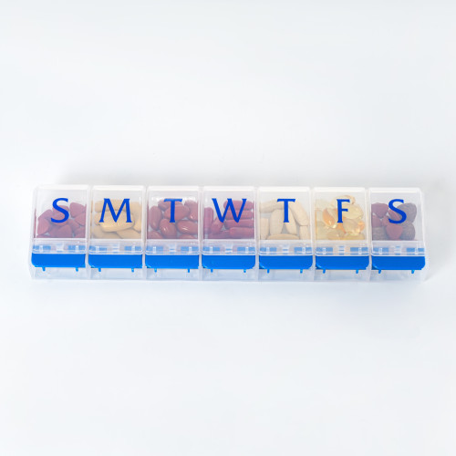 Wholesale Weekly Pill Organizer Arthritis Friendly, BPA Free Travel 7 Day Pill Box Case with Spring Open Design and Large Compartment to Hold Vitamins, Cod Liver Oil, Supplements and Medication, Support OEM,ODM