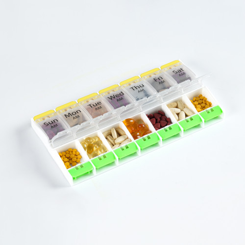 Wholesale Weekly (7-Day) AM/PM Pill Organizer, Vitamin and Medicine Box, Small Pop-out Compartments, 2 Times a Day, Support OEM,ODM