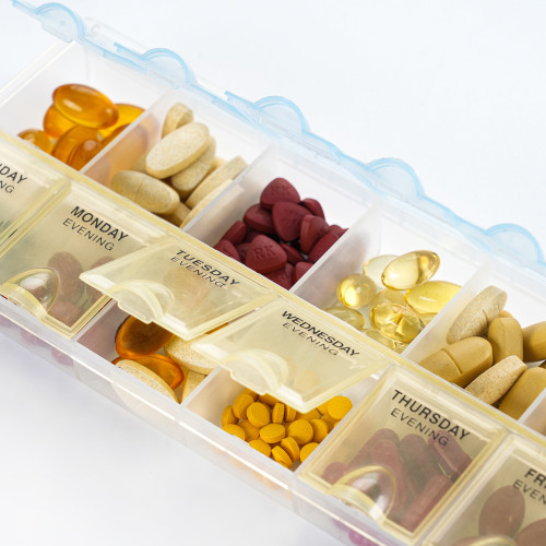 Wholesale Weekly (7-Day) AM/PM Pill Organizer, Vitamin and Medicine Box, Small Pop-out Compartments, 2 Times a Day, Support OEM,ODM