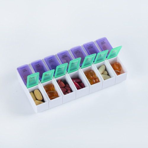 Wholesale Weekly (7-Day) AM/PM Pill Organizer, Vitamin and Medicine Box, Small Pop-out Compartments, 2 Times a Day, Support OEM,ODM