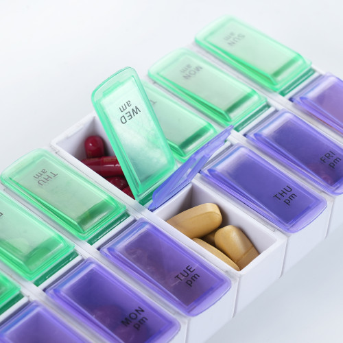 Wholesale Weekly (7-Day) AM/PM Pill Organizer, Vitamin and Medicine Box, Small Pop-out Compartments, 2 Times a Day, Support OEM,ODM