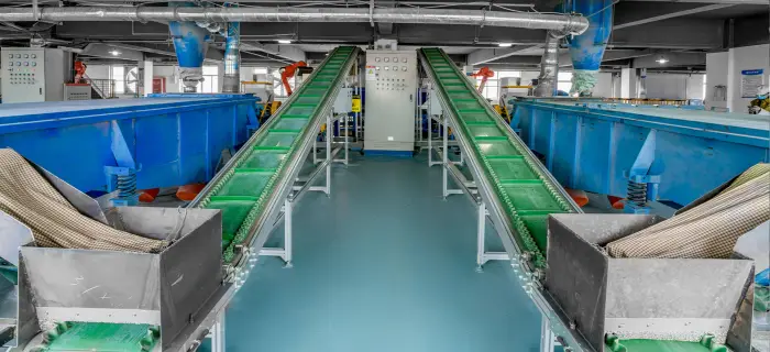 EPDM granules being screened and filtered during production