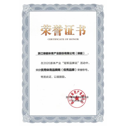Outstanding Sports Brand Certificate