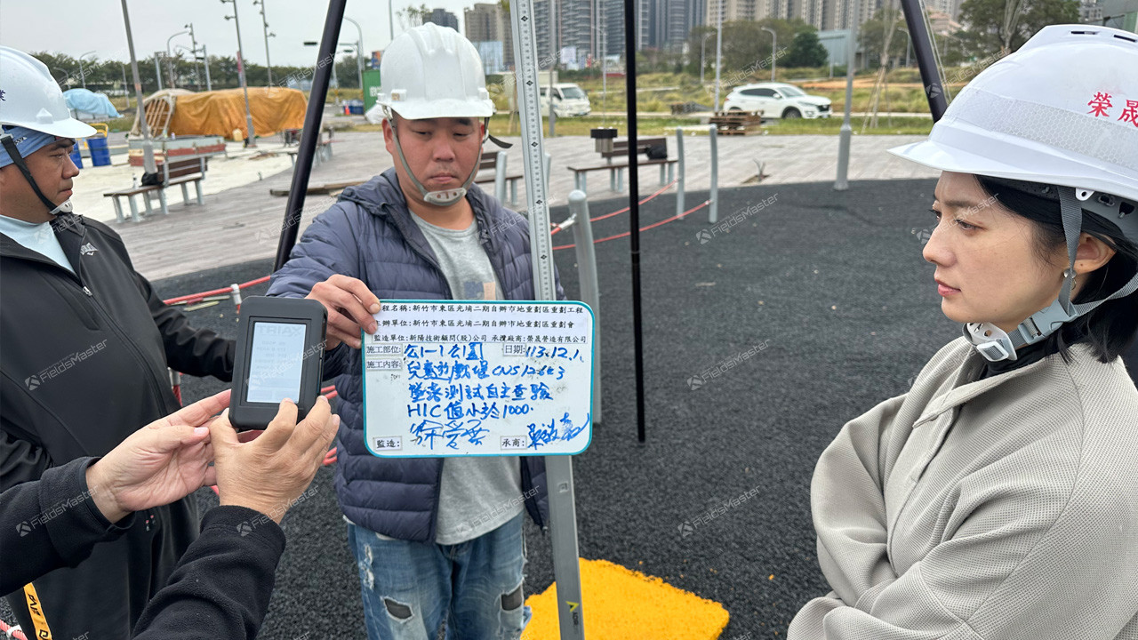 Jack Wu conducting HIC safety test on FieldsMaster EPDM binder samples