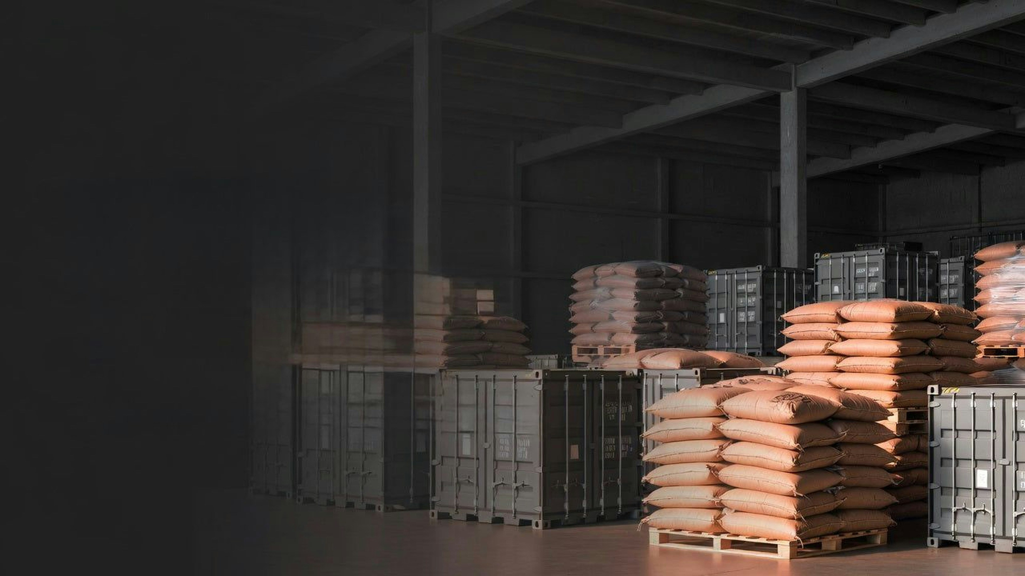 Stack of colored EPDM granule bags in a warehouse