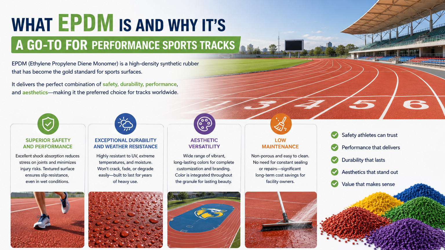 EPDM sports track with vibrant color markings